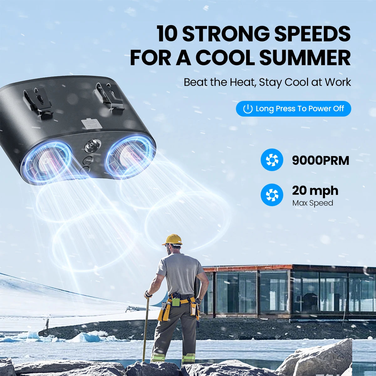 coldSky Portable Waist Fan Upgraded 10 Speeds Personal Fan 20000mAh Rechargeable Desk Fans with LED Display for Outdoor