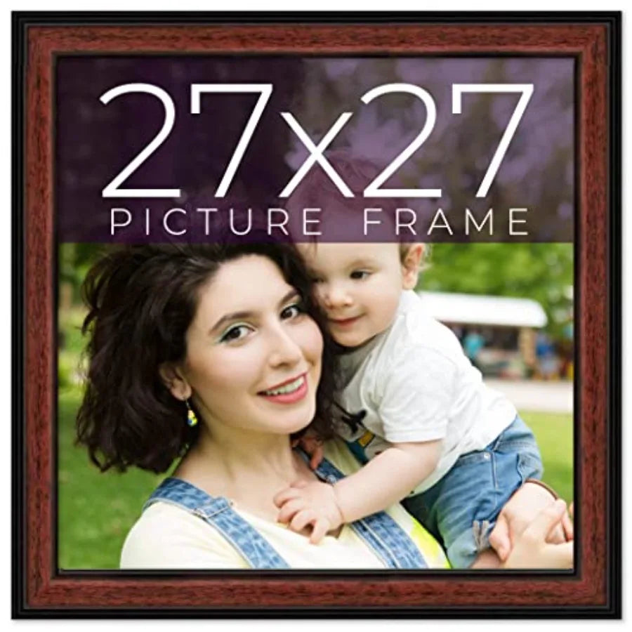 27x27 Inch Solid Wood Picture Frame in Brown Round Mahogany Finish with 1.25 Inch Moulding Width Ideal for Home Decor