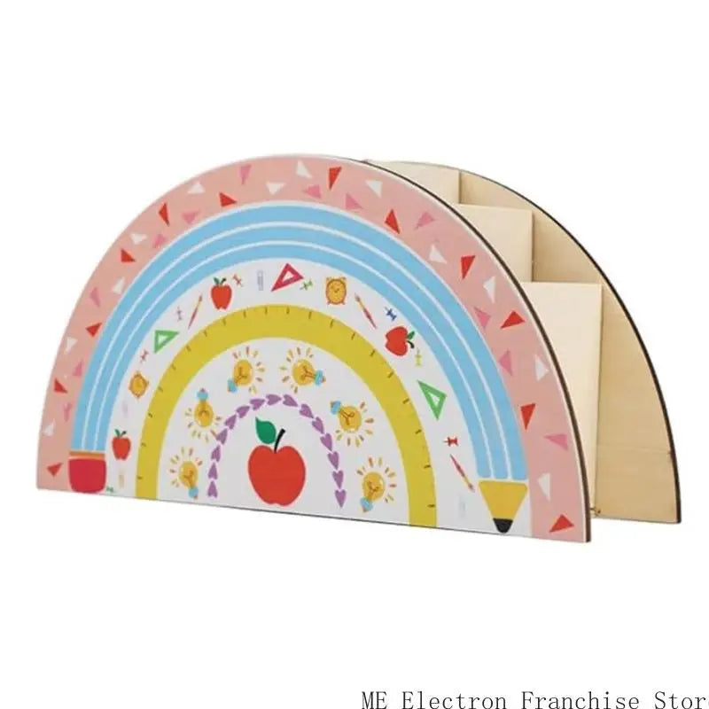 Rainbow Pen Cup Decorative Desktop Pencil Cup 5 Compartment Pen Organizers for Children Student Adult - C / CHINA