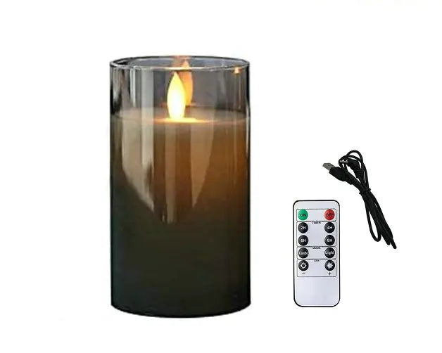 USB Rechargeable LED Flameless Pillar Candle set Flickering Moving Wick Paraffin Real Wax Remote controlled w/Timer
