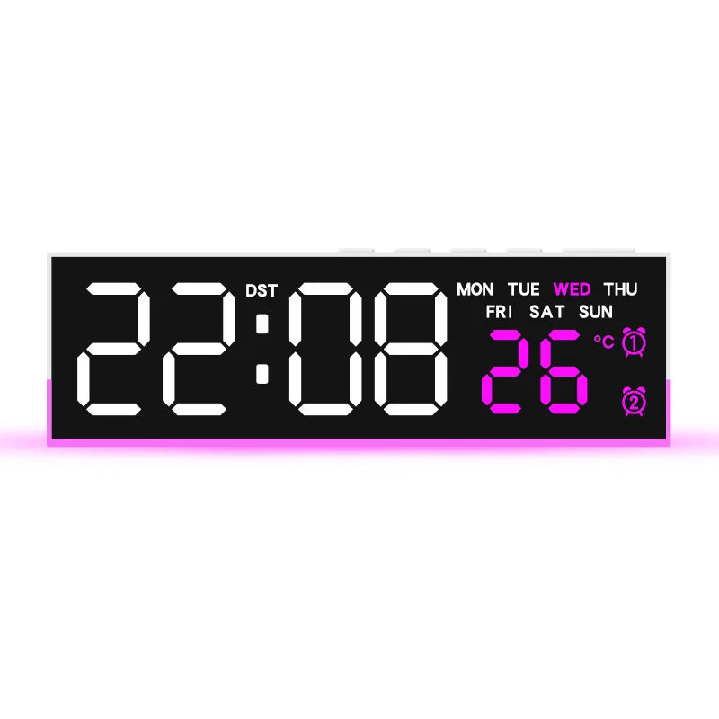 Digital Alarm Clock with Bottom Mood Light TEMP Week Date Dual Alarm 3 Levels Brightness Snooze DST Table Clock 12/24H