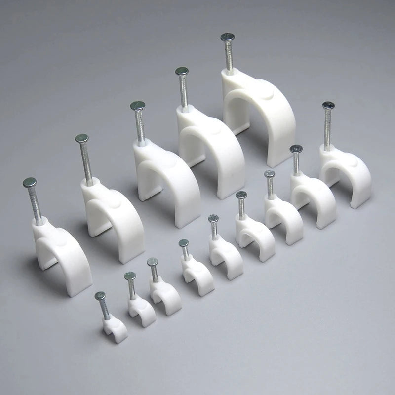 100Pcs Steel Nail Wire Clips 4-50mm round Plastic Nylon Telephone Network Cable Fixing Nail Pressure Clips for Home &