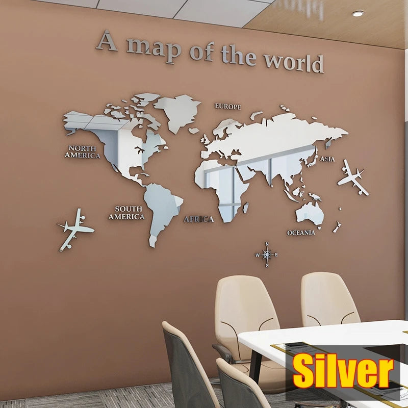 3D World Map Wall Sticker Acrylic Solid Color Crystal Bedroom Wall With Living Room Classroom Stickers Office