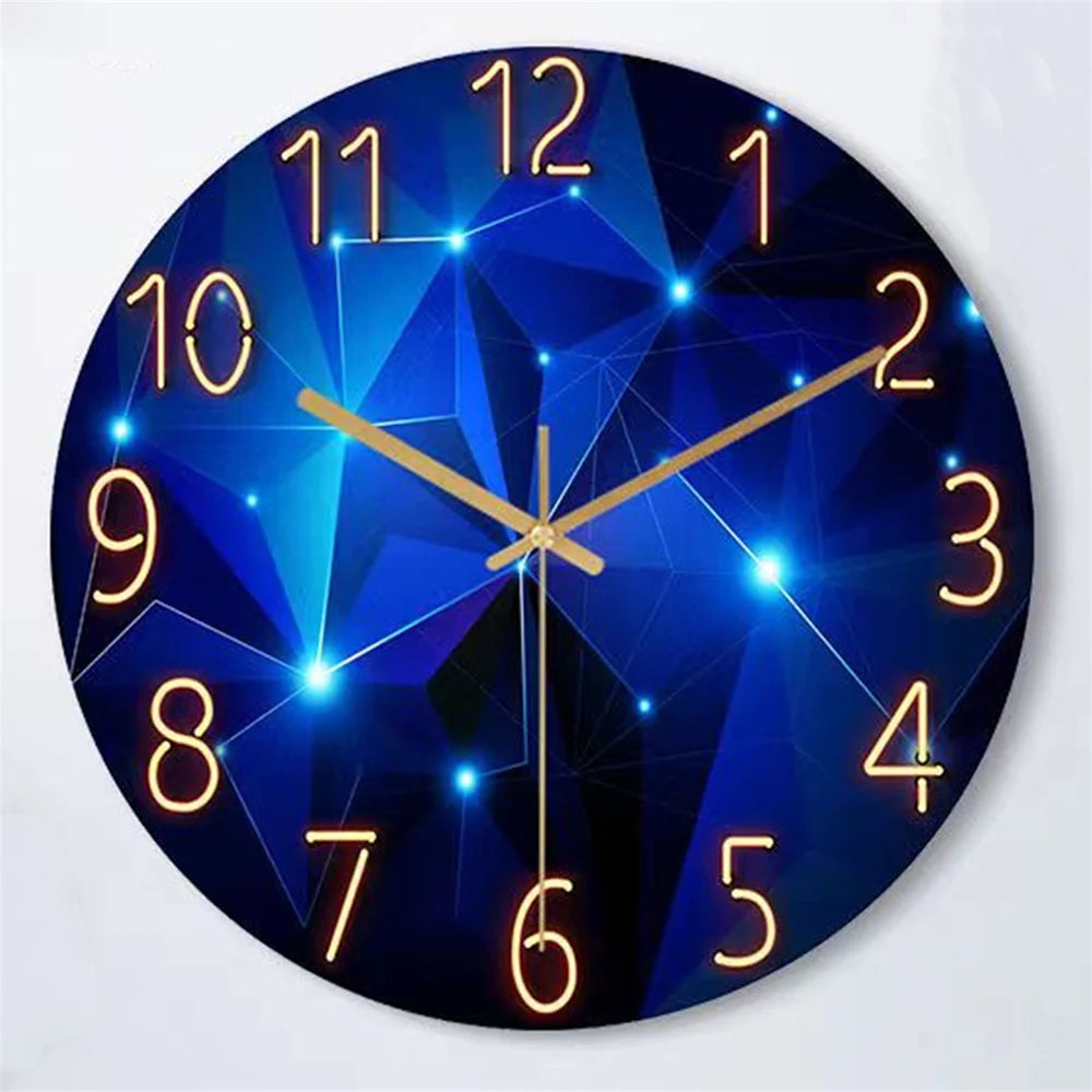 1pc 12inch Wall Clock Geometric Elements Dark Blue Thickened Tempered Glass Silent Movement Quartz Living Room Home