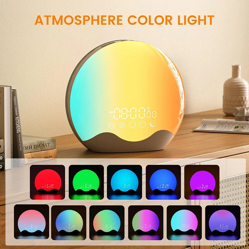 Sunrise Alarm Clock with Awakening Light Digital Sleep Sound Night Light Desk Clock Sleep Aid Device Color Changing