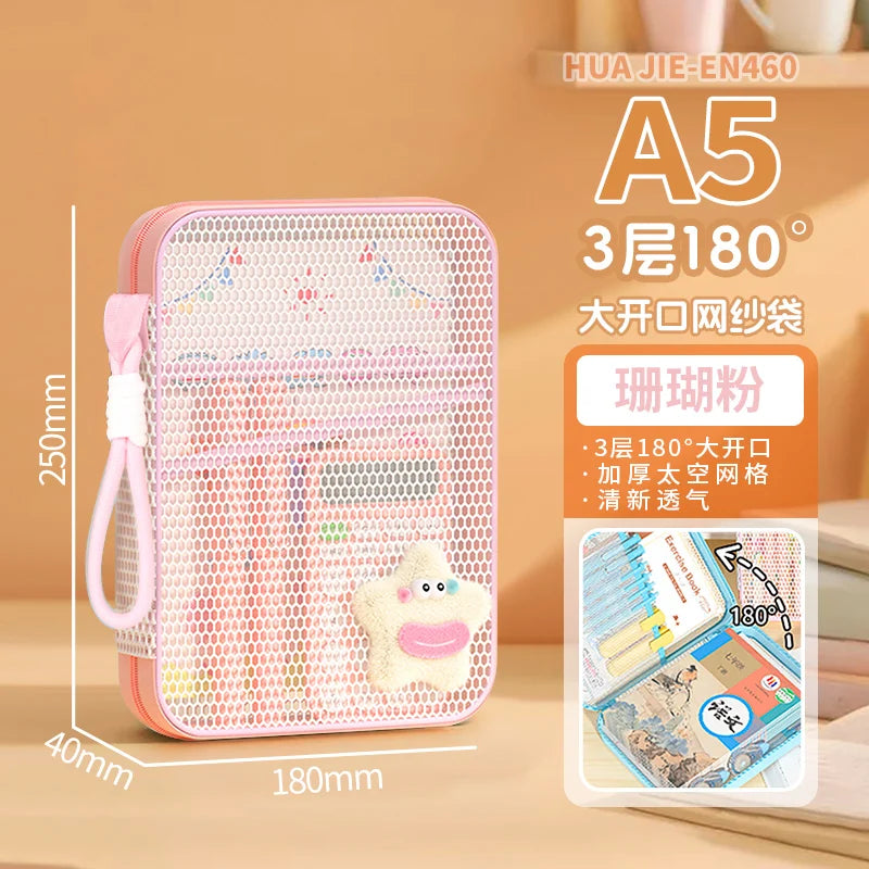 HUAJIE A4/A5 Zipper Document Bag Multi-Layer Subject File Folder Large Capacity Storage Bag with Handle for Students