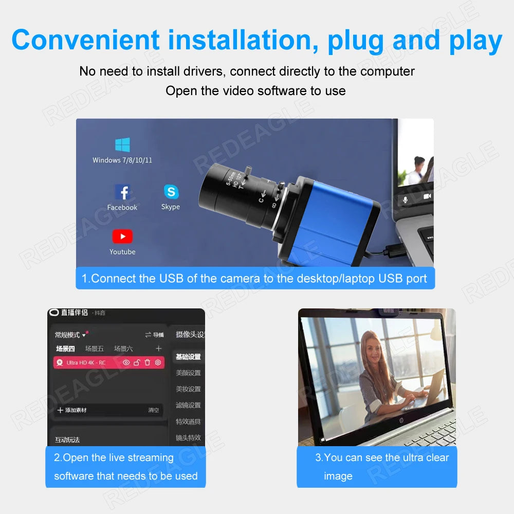 HD 4K 8MP IMX415 USB Webcam 2160P Live Streaming Usb Camera With 5-50mm CS Manual Zoom Lens UVC Plug and play