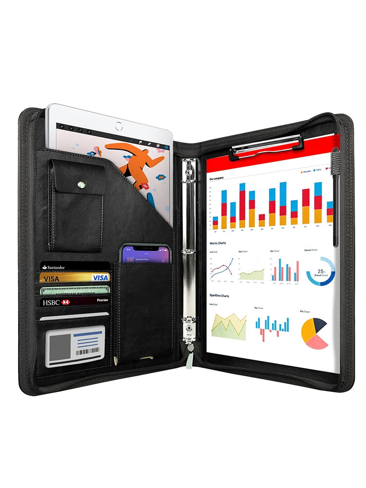 Multifunctional A4 Conference Folder Business Stationery Folder Leather Contract File FoldersTravel Document Folder