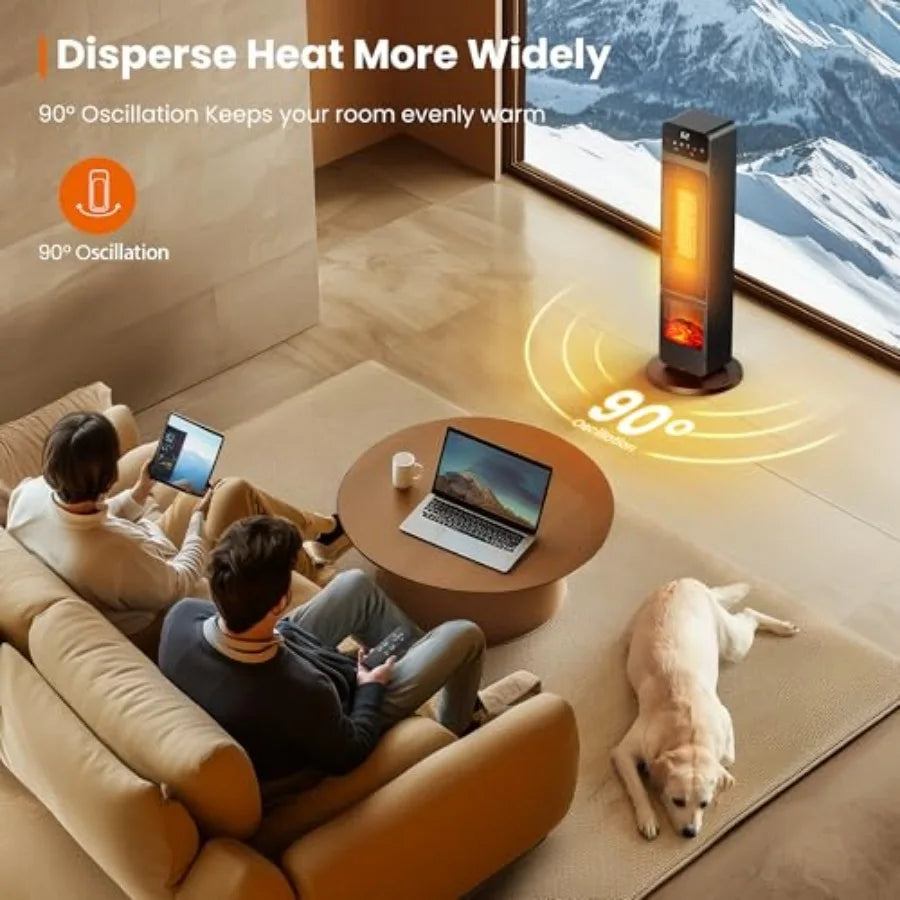 1500W PTC Electric Fireplace Heater with 3D Flame Effect and Adjustable Fan Combo for Indoor Home and Office