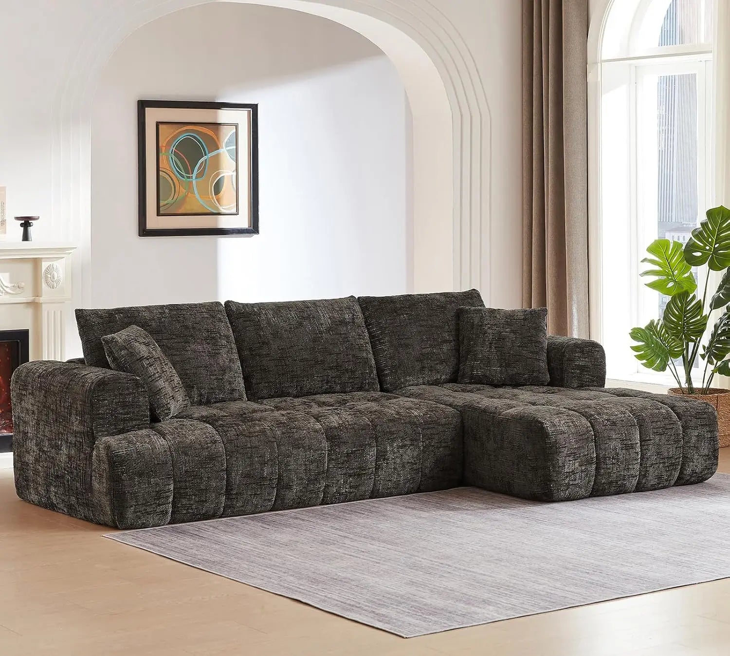 108’’ Boneless Cloud Modular Sectional Couch for Living Room L Shaped Sofa with Chaise | Chenille Fabric Compressed