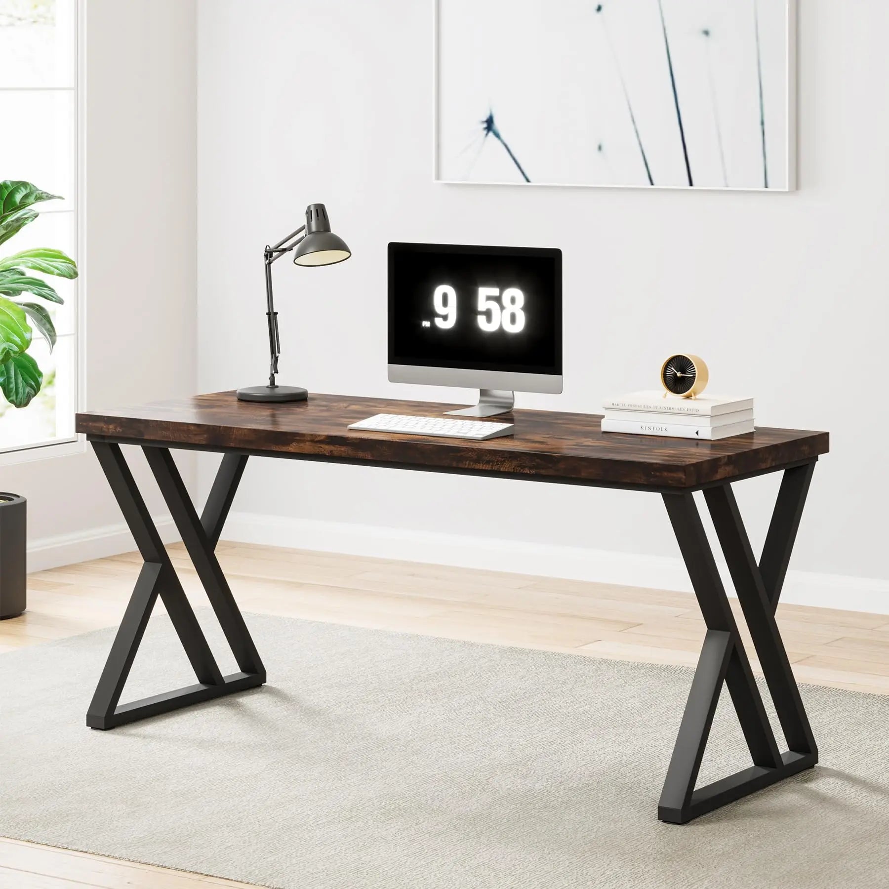 Tribesigns Writing Computer Desk 55 inch Heavy Duty Study Desk with Z-Shaped Metal Leg Modern Simple Home Office