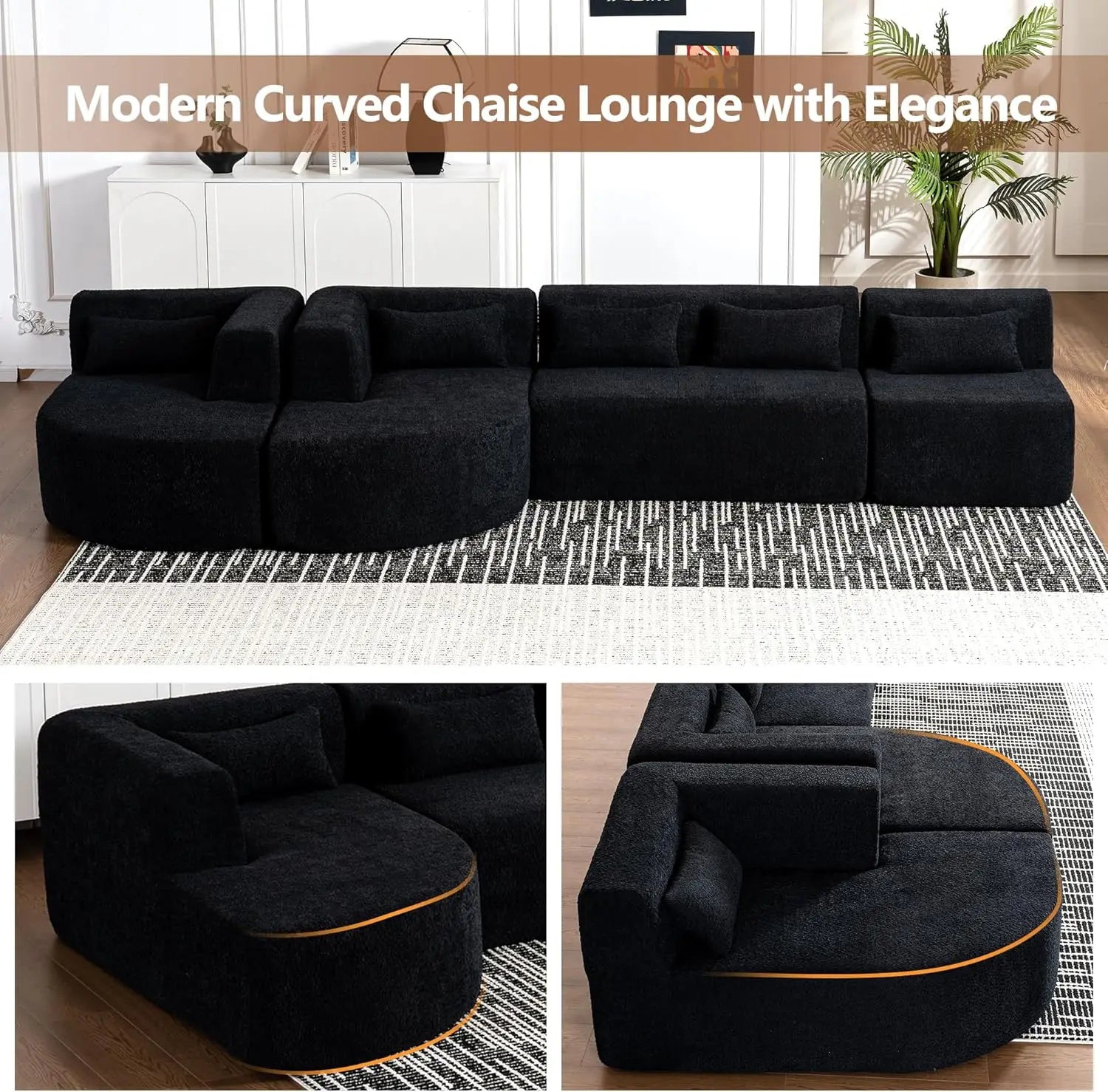 Modular Sectional Sofa 4 Free Combined Couch Boucle Fabric Modern Upholstered Sofa with 2 Chaise Lounge - United States