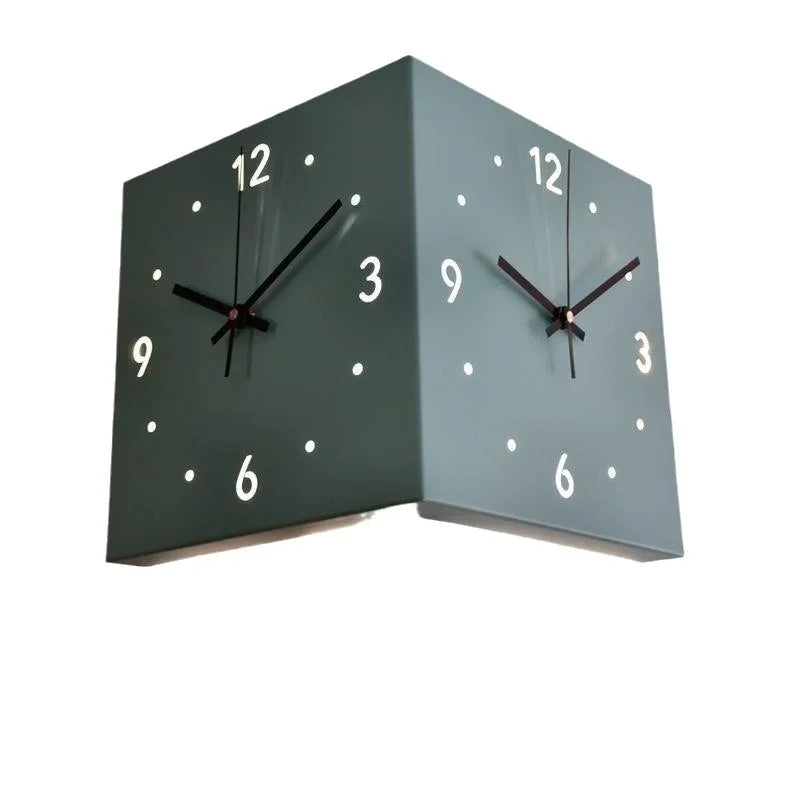 Creative Light Sensor Corner Wall Clock Square Simple Double Sided Wall Clock with Arabic Numeral Scale Analog Silent