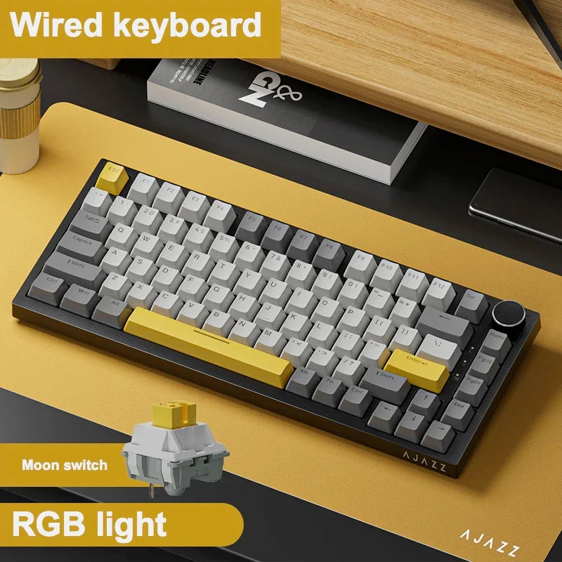 Ajazz Ak820 Mechanical Keyboard Customized Wired/Wireless 3-Mode Hot-Swap Soft Gasket Structure Rgb Backlit 75% Layout