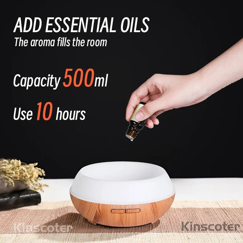 High Quality 500ml Aromatherapy Essential Oil Diffuser Wood Grain Remote Control Ultrasonic Air Humidifier with 7