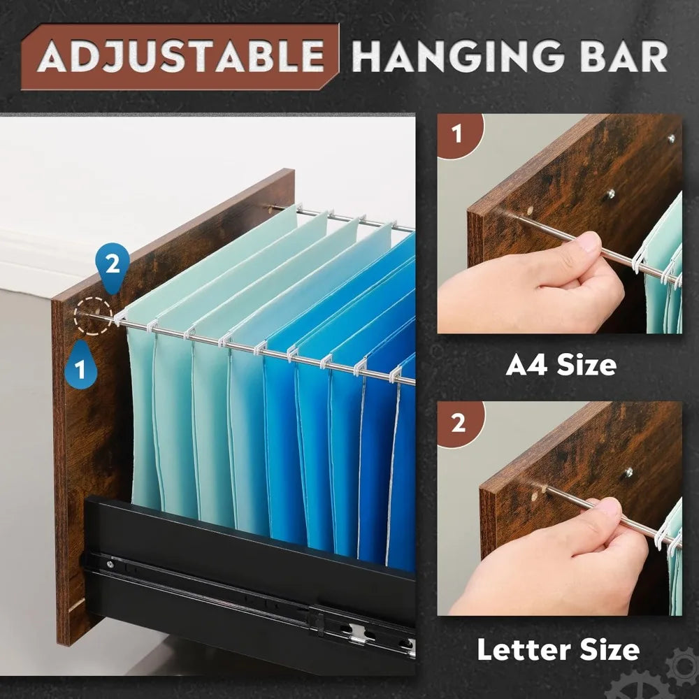 3 Drawer Wood Mobile File Cabinet Rolling Filing Cabinet for Letter/A4 Size