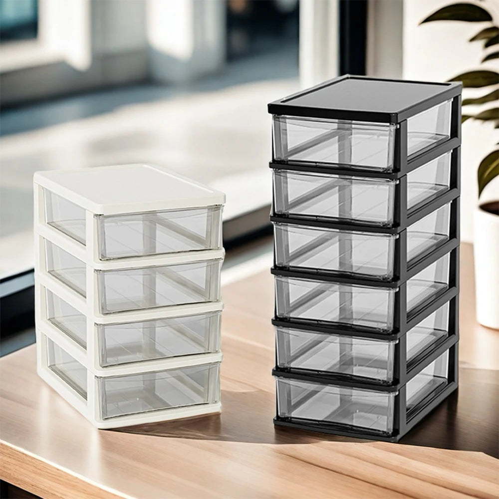 2-6Layers Medium Desktop Storage Box with Drawer Heightened Table Organizer Plastic Office storage cabinet for home