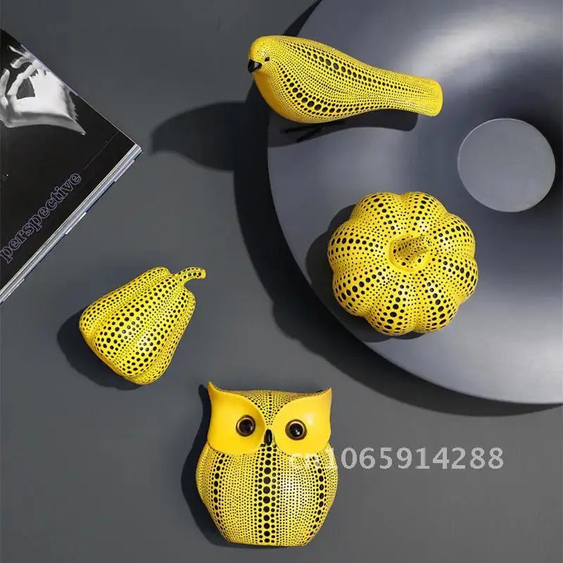 pumpkin-polka-yayoi-ornaments-modern-sculpture-kusama-dot-owl-art-interior-wedding-christmas-arts-home-bird-decoration-office