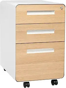 Under Desk 3-Drawer Metal File Cabinet with Lock Suitable for Legal/Letter Size on Wheels and Stationary - United