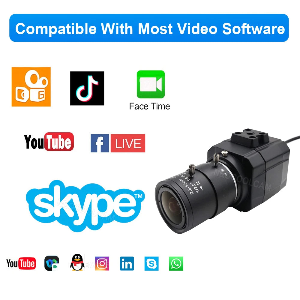 HD 2K Webcam 30fps High Speed UVC OTG 4MP USB Camera With 2.8-12mm Varifocal CS Lens Plug And Play For Youtube Live