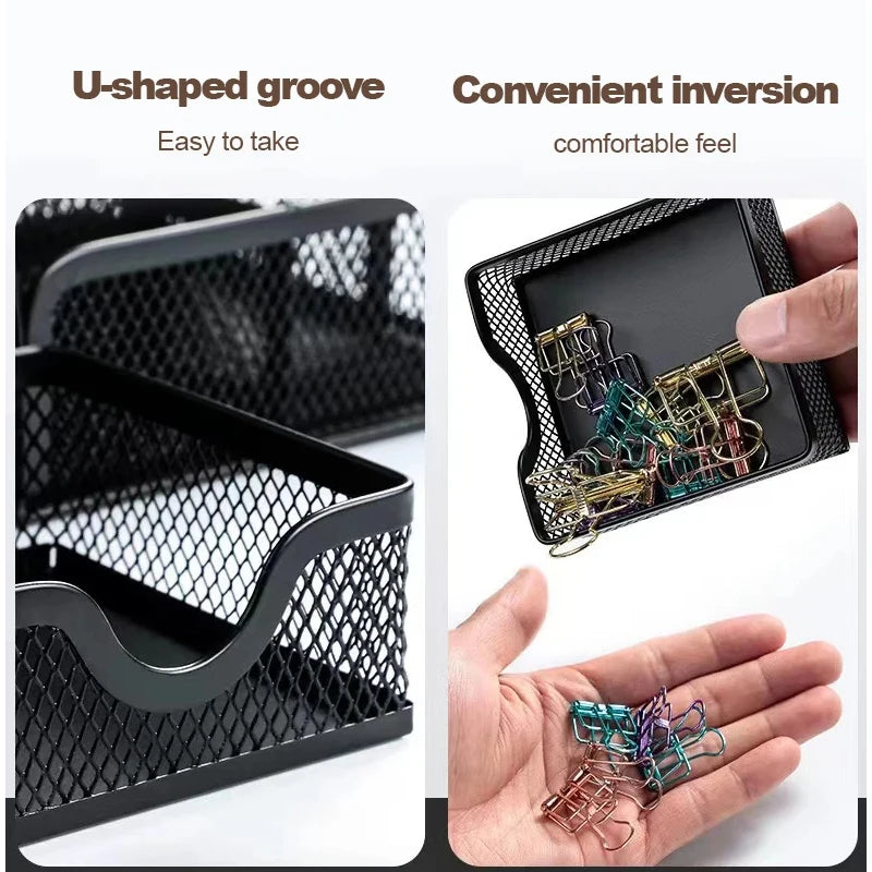 Seven-grid Multi-functional Combination Pen Holder Metal Hollowing Process Korean Stationery Desktop Storage