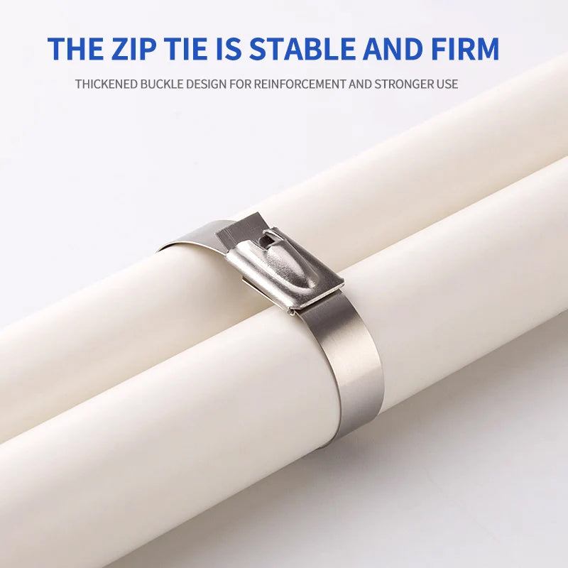 50Pcs 304 Stainless Steel Cable Ties Self-Locking Anti-Rust Metal Zip Ties for Electrical Wiring Harness Heavy Duty