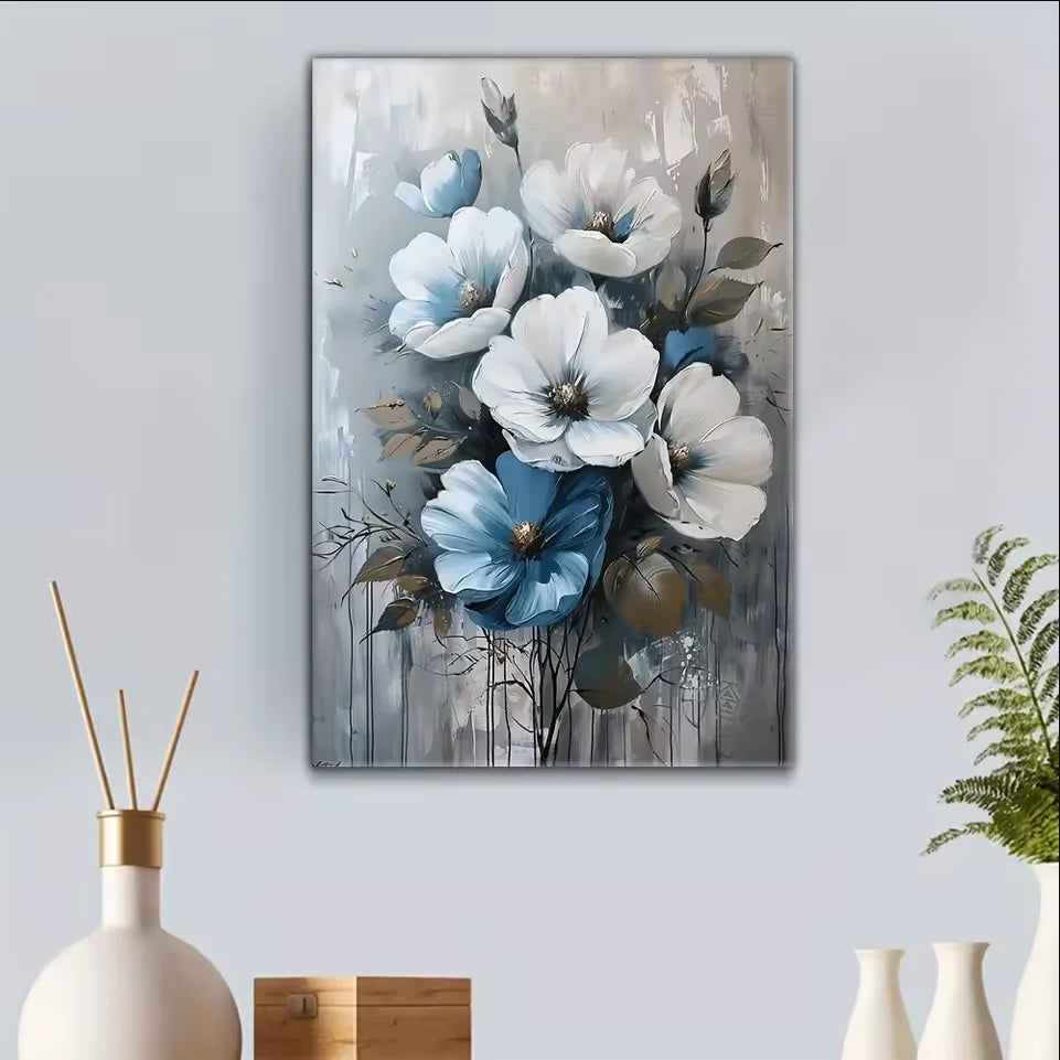 1PC Elegant White Floral Canvas Art Vintage Gold Flower Wall Decoration Living Room Bedroom Office Room Decoration - 5