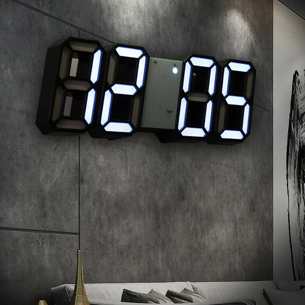 Table 3D LED Digital Alarm Clock Wall Clock Time/Date/Temperature for Home Kitchen Offices Clock Decoration Garden