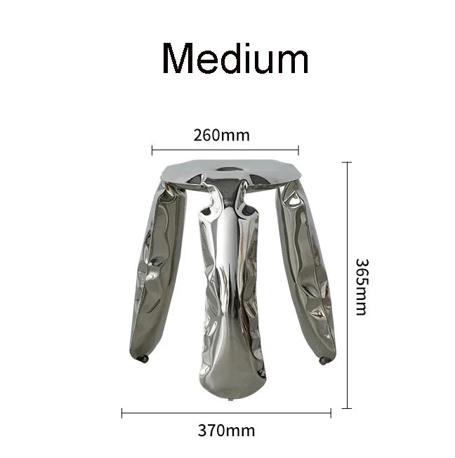 Living Room Modern Footrest Interior Round Luxury Art Stainless Steel Balloon Stool Metal Three-legged Design Low Stool