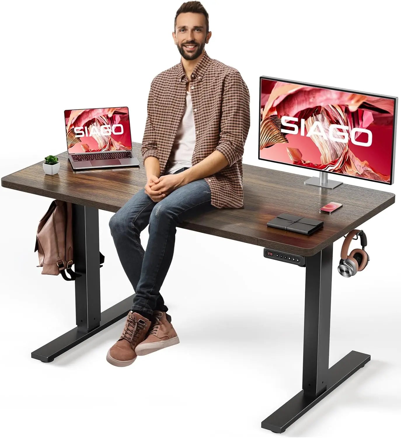 Electric Standing Desk Adjustable - 48 x 24 Inch Sit Stand up Desk with Cable Management - 3 Memory Preset Adjustable