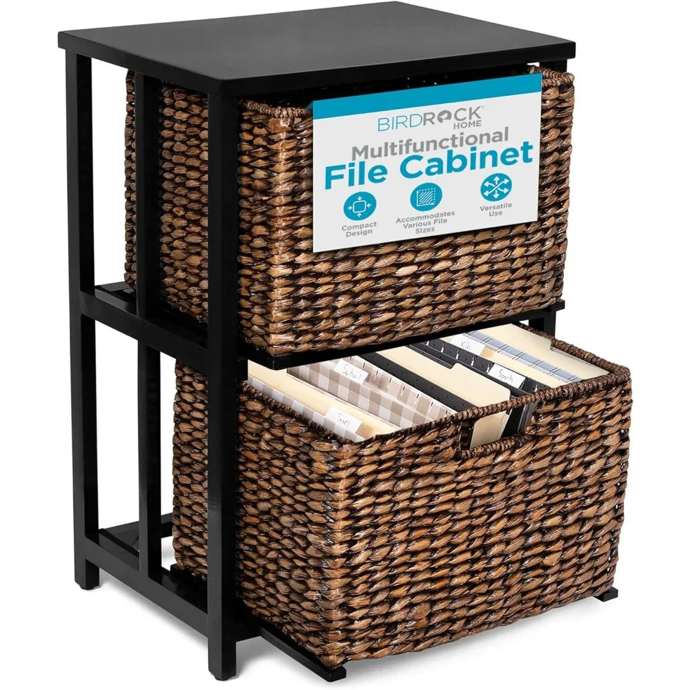 2 Tiered File Cubby w/Wood Top - File Cabinet Home Office Storage Nightstand Decorative Wooden Organizer | Desk Modern