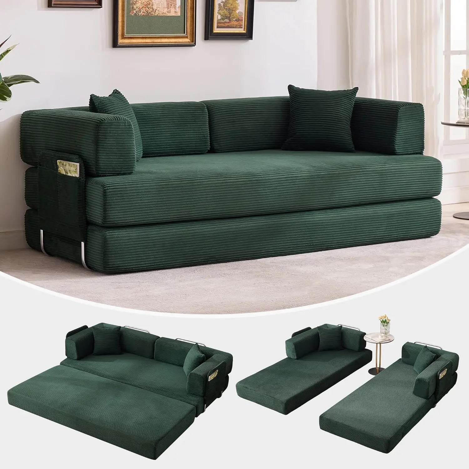 Convertible Sleeper Sofa Bed,78.8’’ Floor Sofa Bed,5-in-1 Folding Mattress Couch Loveseat with Fixed-Shape