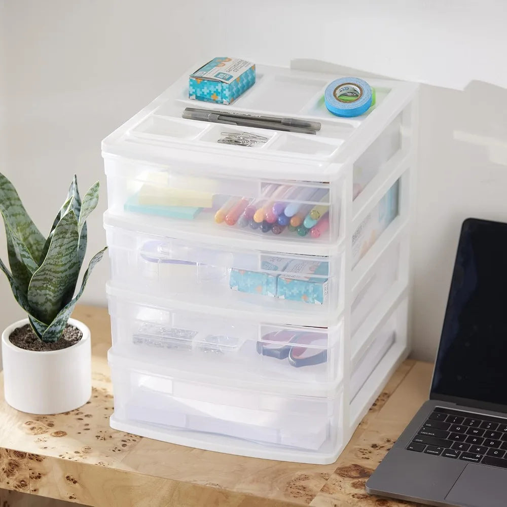 4 Drawer Desktop & Countertop Organizer with Organization Lid for Craft Storage Office Supplies & School Supplies