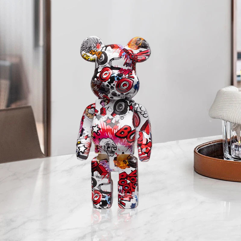 27cm/10Inches Graffiti Bear Figurine Home Decor Animal Abstract Ornament Storage Money Jar Modern Room Sculpture Table