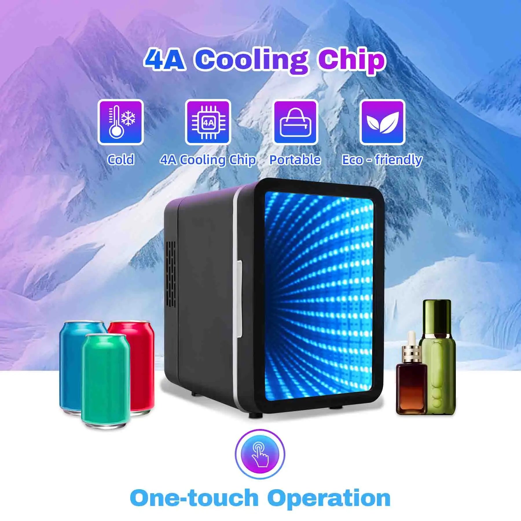 iceBlue 13 Display Mode Dimmable LED Light Mirror Mini Fridge 4L/6Can Refrigerator AC/DC Cooler Beauty Refrigerator
