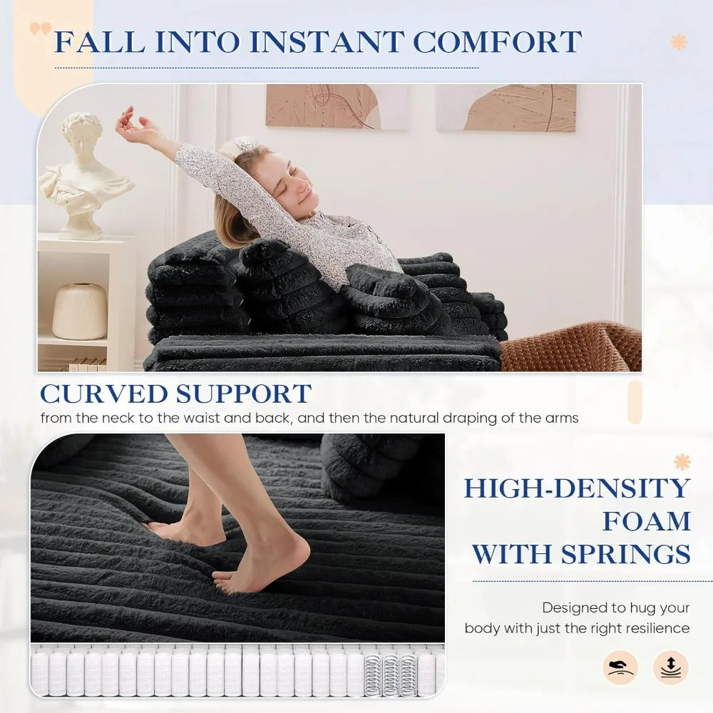 Oversized Chaise Lounge Indoor Modern Plush Corduroy Fabric Deep Seat Boneless Memory Foam Sleeper Chaise Lounge Sofa