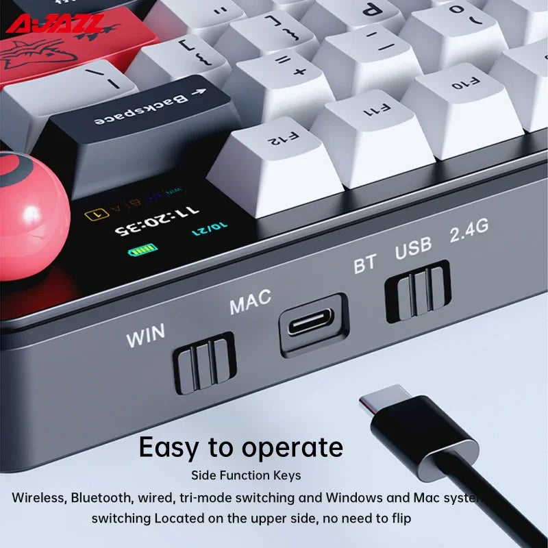 AJAZZ AK820 MAX Tri-mode RGB Gaming Mechanical Keyboard Bluetooth Wireless 2.4G Type C 82 Keys PBT Keycaps Hot Swap