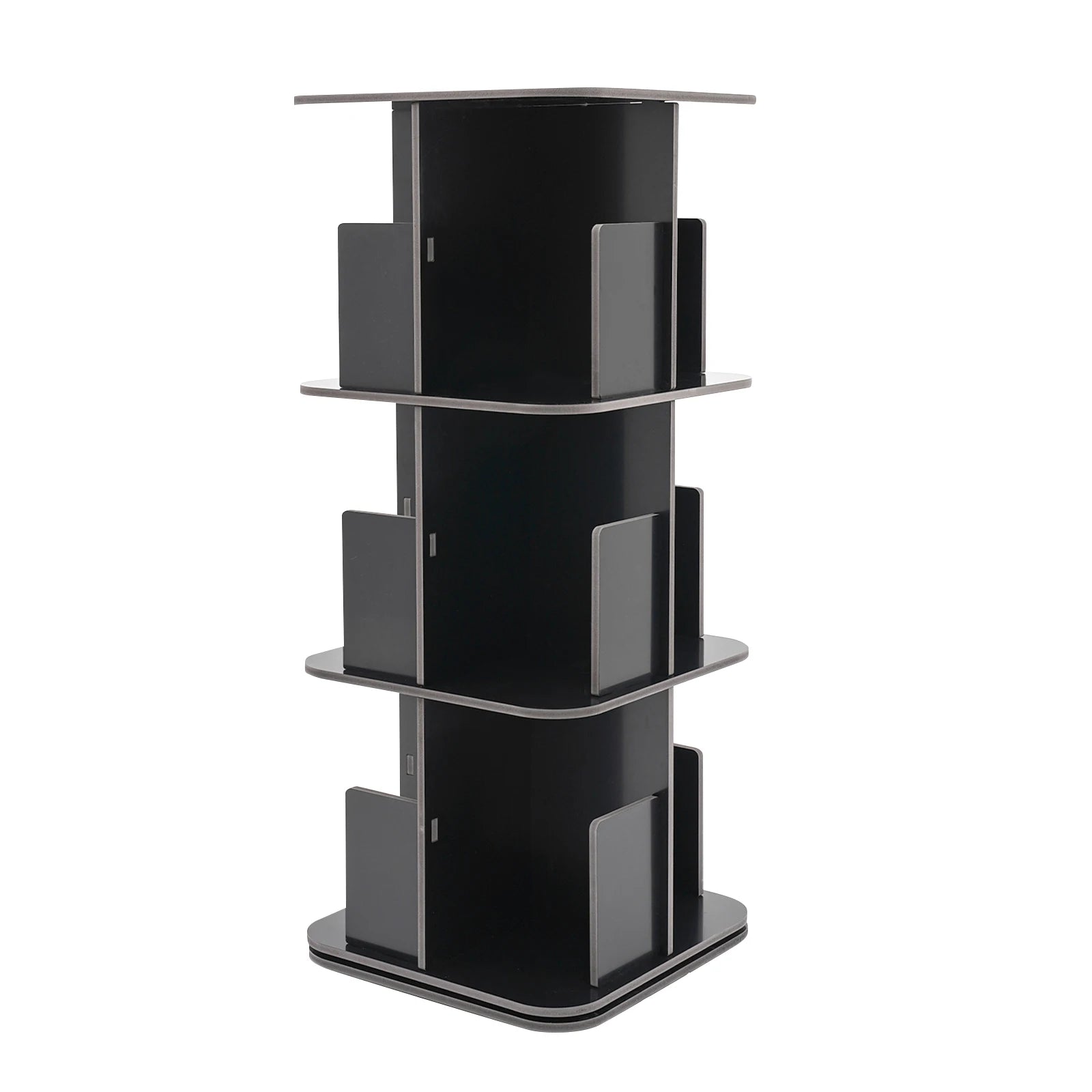 3-Tier Rotatable Desktop Bookshelf Space-Saving Modern Design Stainless Steel Chassis Large Storage Capacity for Home