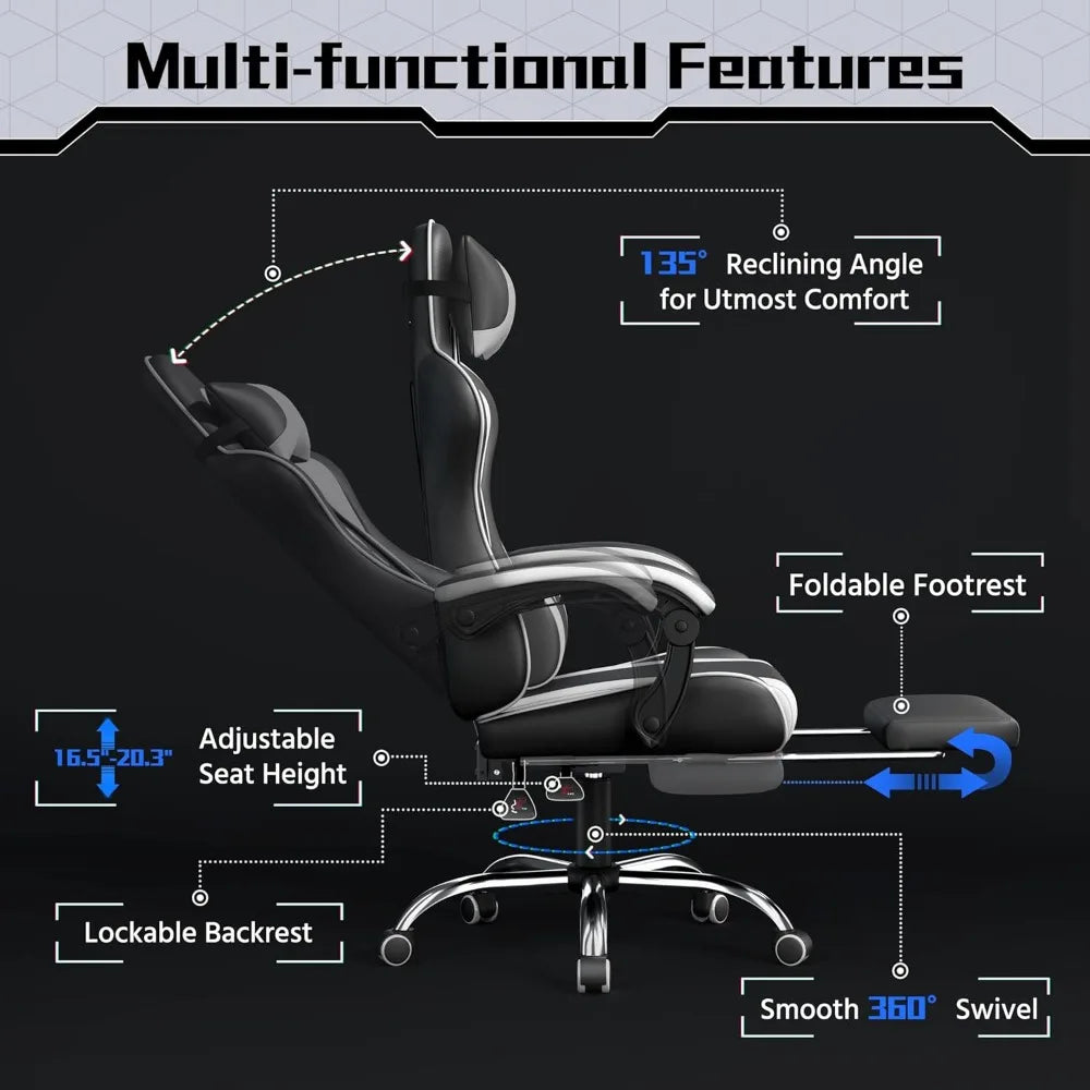 Office Chair Chair w/ Massage Lumbar Support & Footrest Height Adjustable Ergonomic w/ Swivel Seat & Headrest Office
