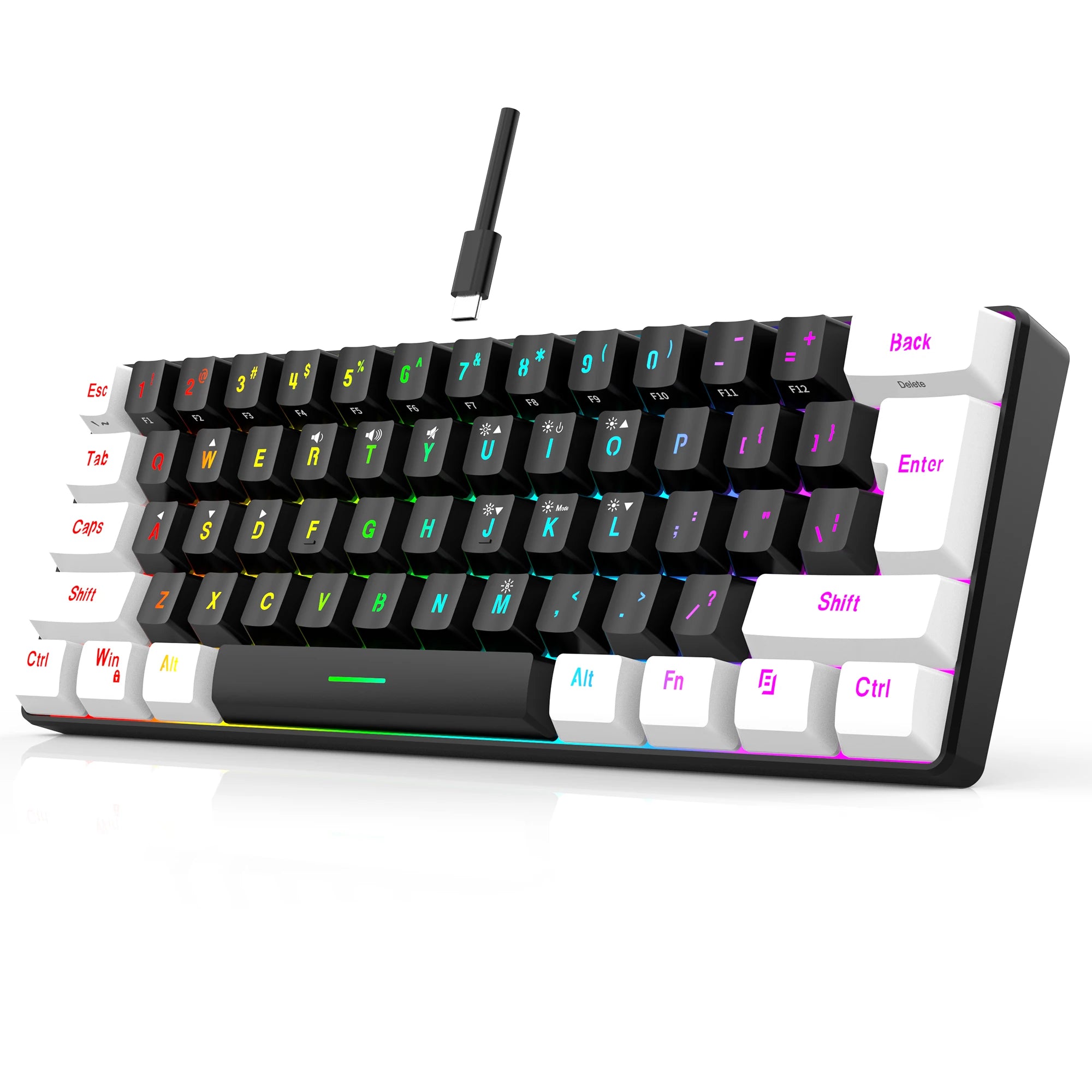 60% wired game keyboard RGB backlit ultra-small keyboard waterproof portable computer/MAC game keyboard - black