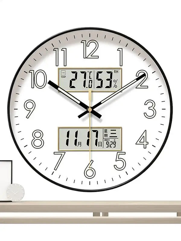 Non Ticking Wall Clock Round Wall Clock Glow In Dark Home Decor Featuring Calendar 10/12/14 Inch Large Digital Display