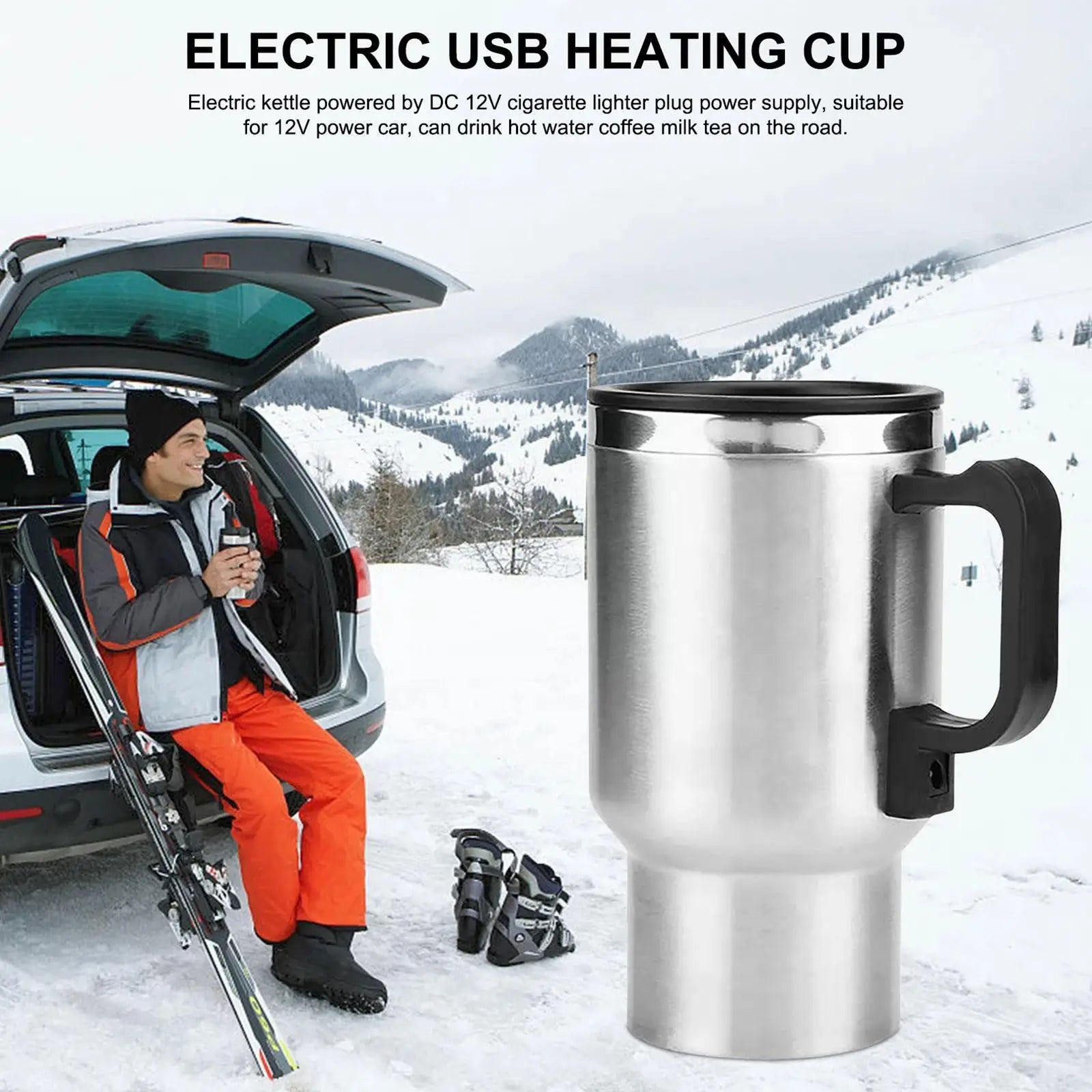 12V USB Car Electric kettle Stainless Steel Inner Tank Electric Heating Car Car Cup Cup Hot 450ml Heating Thermos Water