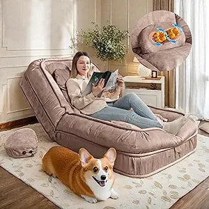 Human Dog Bed-Lazy Sofa Chair,5 Adjustable Tatami Bean Bag with Massage Pillow,Multi-Functional Floor Sofa Bed