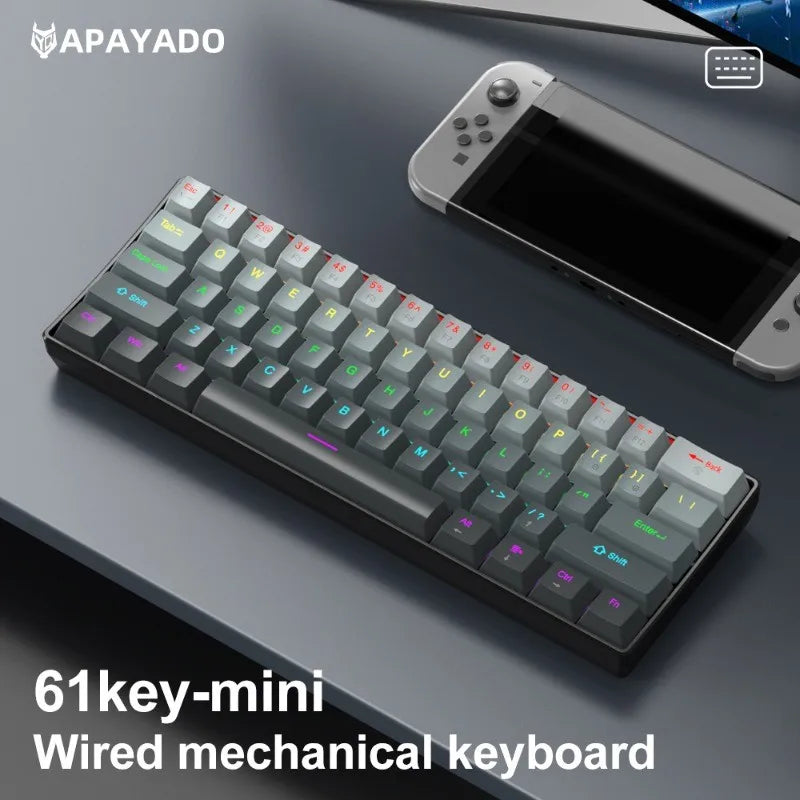 APAYADO K61 Mini Mechanical Keyboard 61 Keys Type-C Detachable Gradient Keycaps N-Key Rollover Compact - Desktop