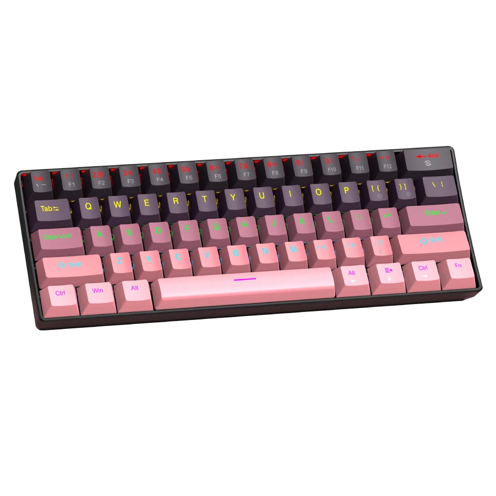 APAYADO K61 Mini Mechanical Keyboard 61 Keys Type-C Detachable Gradient Keycaps N-Key Rollover Compact - Blackberry