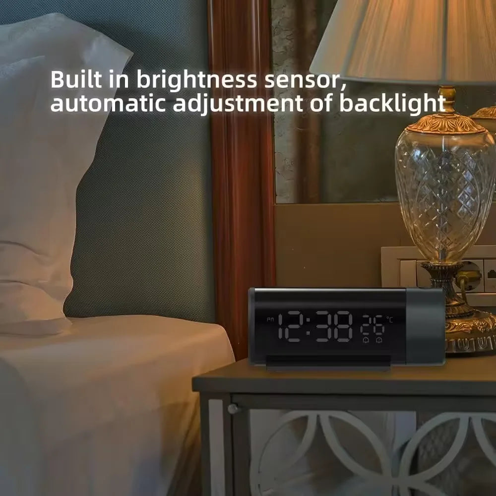 Bedroom Projection Digital Clock with 180 Rotating Projector Automatic Brightness Adjuster Indoor Thermometer Clock