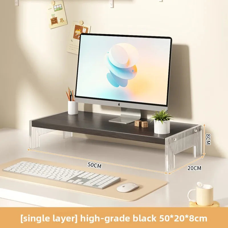Acrylic Desktop Cuter Elevation Stand Home Office Desk Storage Organizer Platform Cuter Monitor Prop Up - black single