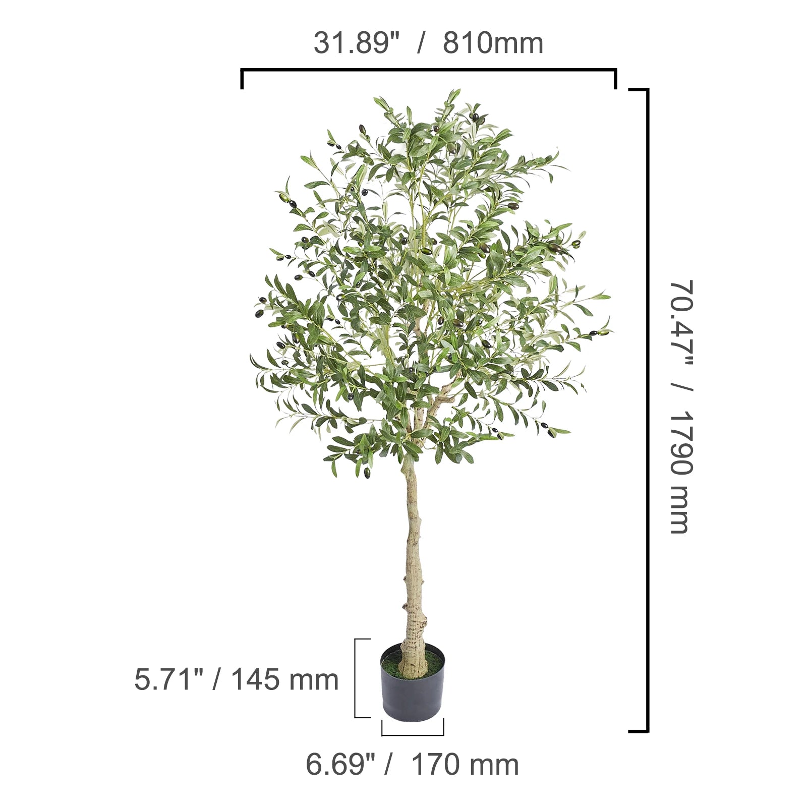 SucceBuy Artificial Olive Tree 4/5/6FT Tall Faux Plant Secure PE Material Anti-Tip Tilt Protection Low-Maintenance Tree