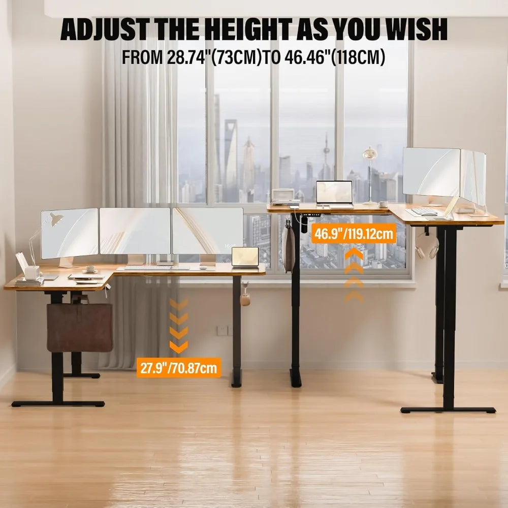 63 x 55 inch L Shaped Standing Desk Corner Computer Desk Electric Adjustable Height Stand Up Table L Sit Stand Desk