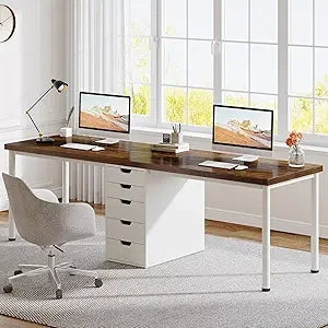 Two Person Computer Desk with 5 Drawers 78.7 Inches Extra Long Double Office Desk Modern Simple Double Computer Desk